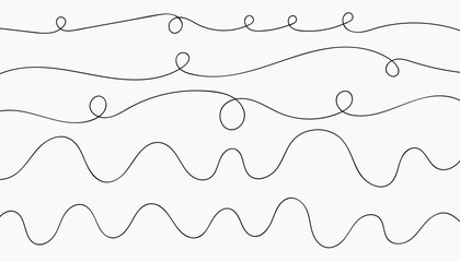 Set of wavy lines pattern with curvy abstract squiggles in a psychedelic wiggle design