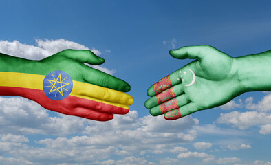 Turkmenistan and Ethiopia country handshaking with flags, consensus concept international co-operation illustration