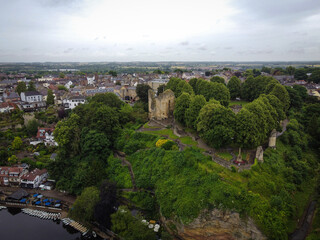 Town of Knaresborough historical center aerial view, Yorkshire, England
