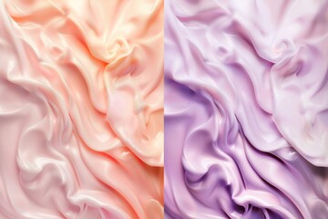 Fototapeta premium Flowing satin fabric in delicate peach and lavender tones