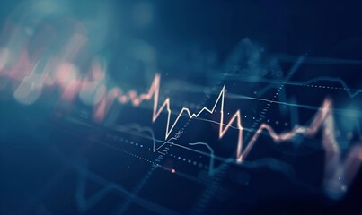 Something like white lines on a dark blue background with the concept of digital health and medical data visualization. A close-up view of an ECG lightly blurred, like an audio wave or line graph
