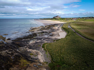 Scenic Atlantic coast line near Bamburgh, Northumberland, England