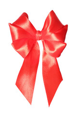 Red satin ribbon bow isolated on white