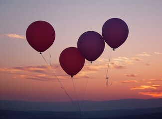 Fototapeta premium Four Balloons Floating in the Sunset Sky
