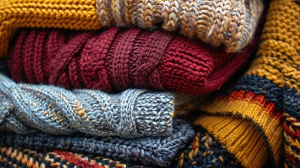 Fototapeta premium Image of Pile of Warm Knitwear