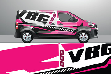 Graphic design of a van with lettering and an unusual color for full wrapping.