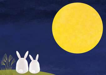 ウサギとお月見のかわいいイラスト