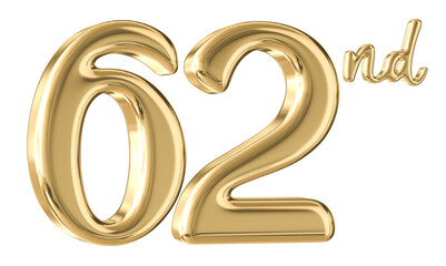 62nd Anniversary Gold Number 3D