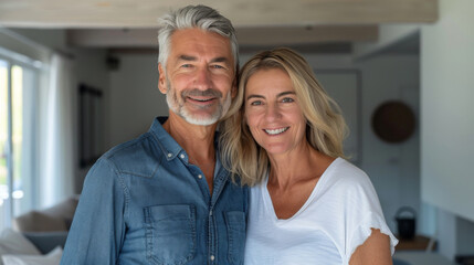Obraz premium Ageless Love, Modern Style: A Middle-Aged Couple in Their Chic Living Room
