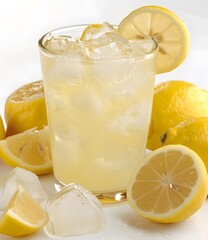 Refreshing Glass Of Lemonade With Ice And Lemon Slices