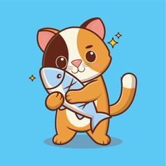 adorable cat hugging fish
