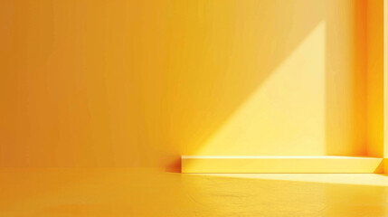 a yellow gradient background. In the middle ground is a white standup. Cinematic light 