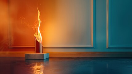   A blue-walled table with a blue-walled background