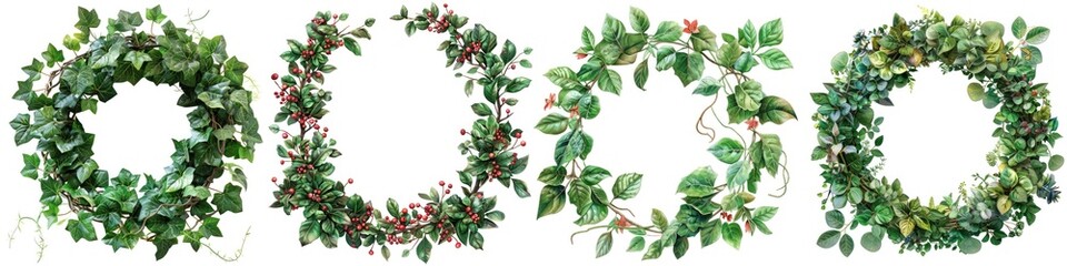 Fototapeta premium A collection of decorative leaf wreaths ideal for home decor, celebrations, or seasonal events. Perfect for adding a natural touch.