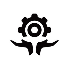 gear in hand icon design. installation and support sign and symbol.
