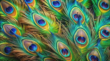 Close up of vibrant and intricate peacock feathers, Peacock, feathers, close-up, colorful, pattern, beauty, exotic, texture