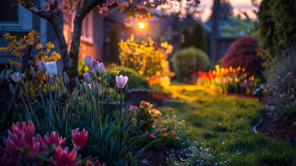 Obraz premium A beautiful spring garden in full bloom.