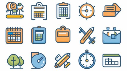 Timeless Icons Vector Line Art for Weekly and Monthly Schedules