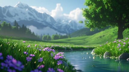 Creatures frolicking on a lush lawn in a serene, natural environment