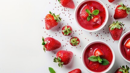 Vegan strawberry soup on white background