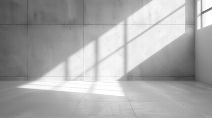 Obraz premium A large, empty room with a window that lets in sunlight. The room is bare and stark, with no furniture or decorations. The sunlight streaming in through the window creates a warm, inviting atmosphere