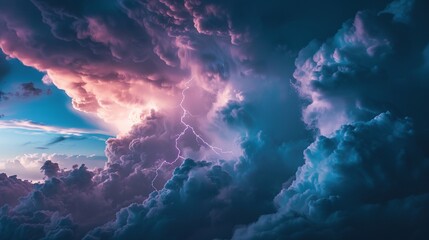 Lightning thunderstorm flash over the night sky