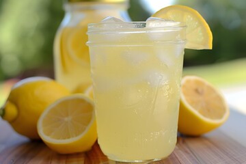Refreshing Glass of Lemonade with Ice and Lemon Slices