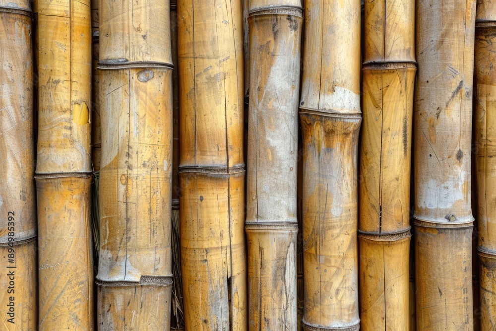 Poster bamboo brown straw mat as abstract texture background composition top view above
