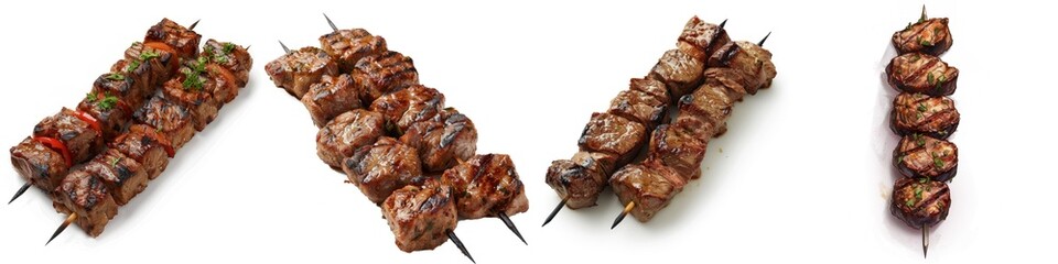 Delicious grilled meat skewers, perfectly cooked and beautifully presented. Ideal for culinary and food photography.