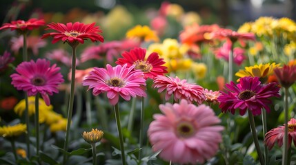 Colorful Gerber Daisy Flowers Blooming in Garden