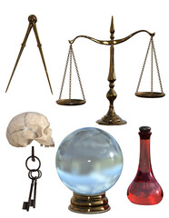 3d rendering compas skull balance crystal ball scale    © david