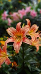 Close Up of a Pink Lily Flower With Blurred Background
