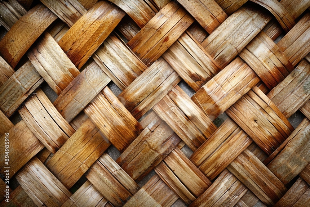Poster bamboo texture.bamboo basketry pattern of sticky rice container close up.
