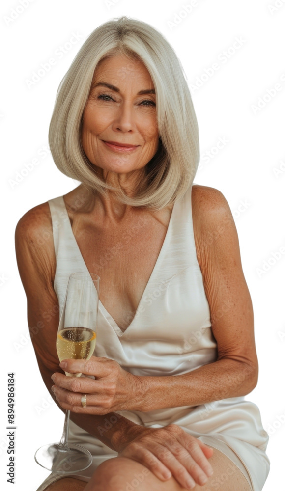 Sticker PNG  Elegant mature woman with champagne