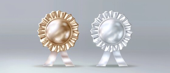 Fototapeta premium Two golden and silver ribbons with a shiny surface. The ribbons are placed next to each other
