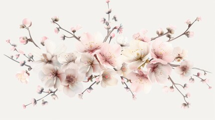A bouquet of flowers with pink and white blossoms. The flowers are arranged in a way that they look like they are growing out of a stem. Scene is one of beauty and serenity
