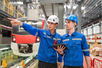 Train Engineers Discussing Maintenance in Depot