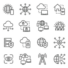 Cyber Security Information Technology Icons with White Background and Outline vector