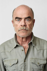 Obraz premium Thoughtful Elderly Man in Green Shirt