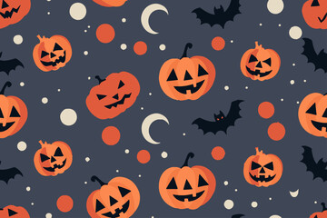 Halloween pumpkin Jack seamless pattern. Holiday party wrapping paper scary character design. Halloween creepy spooky card template vector illustration