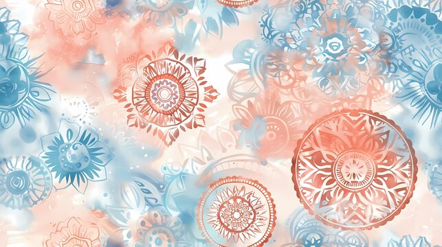 Abstract Mandala Pattern with Watercolor Background