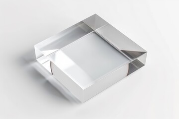 Overview of a clear acrylic block pictured independently against a white backdrop