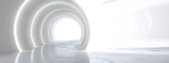 White background  room light abstract space  tunnel stage floor. Empty white future 3D neon background studio futuristic corridor render modern interior silver road black wall design gray 