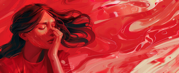 Period pain illustration concept, menstrual discomfort, women's health, abdominal cramps, pain relief, medical awareness