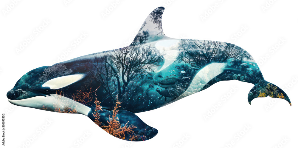 Sticker PNG  Orca silhouette with underwater scene