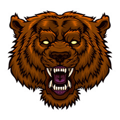 Roaring bear head mascot.	