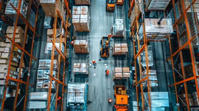 Efficient warehouse operations with workers and equipment