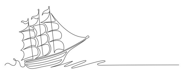 ship in the sea line art vector illustration