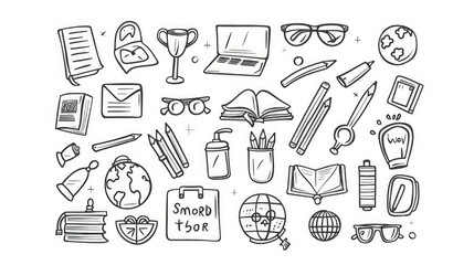 Simple doodle of school icons in high resolution black and white vector.