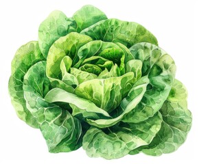 Obraz premium Fresh Green Lettuce Head Isolated on White Background - Healthy Eating, Vegan Food image.
